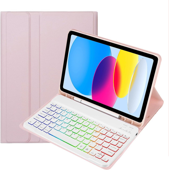 Pouzdro s podsvícenou bluetooth klávesnicí pro iPad 10.9 2022 (10 gen.), růžové
