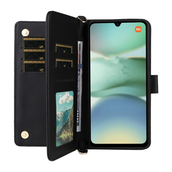 Flipové pouzdro pro Xiaomi Redmi A5, Crossbody Leather Wallet, černé