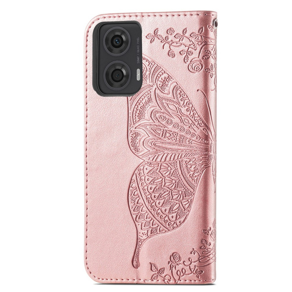 Klopové pouzdro pro Motorola Moto G24 / G24 Power / G04, Butterfly, růžové rose gold