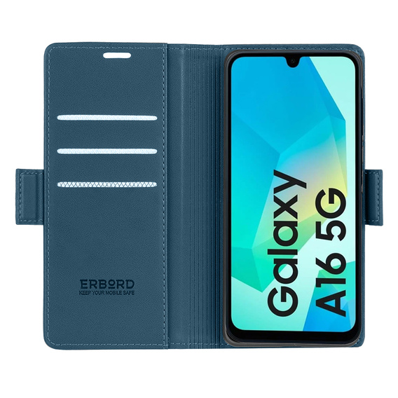 Pouzdro pro Samsung Galaxy A16, ERBORD Glossy Litchi, flipová peněženka, modré