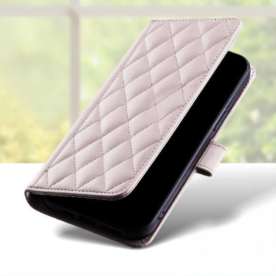 Pouzdro s klopou pro Samsung Galaxy A16, Rhombus Crossbody Leather, růžové rose gold