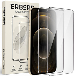 2x tvrzené sklo pro iPhone 12/12 Pro, ERBORD 9H Hard Glass na displeji