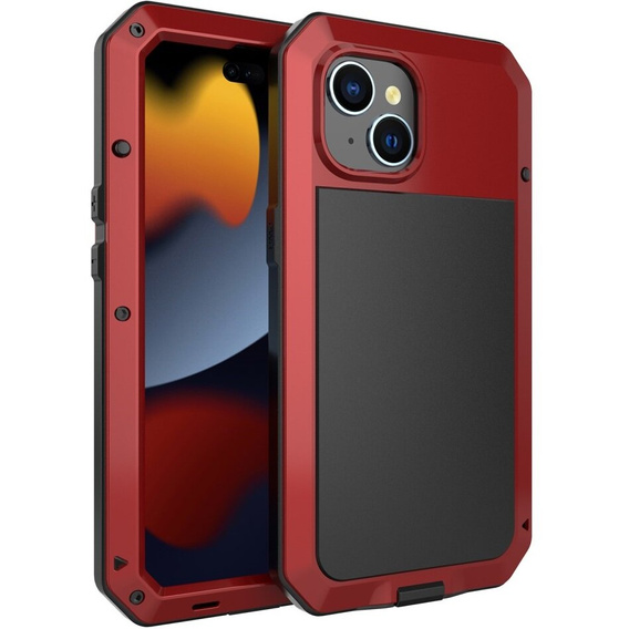 Pouzdro pro iPhone 15, pancéřované, s integrovaným sklem, červené