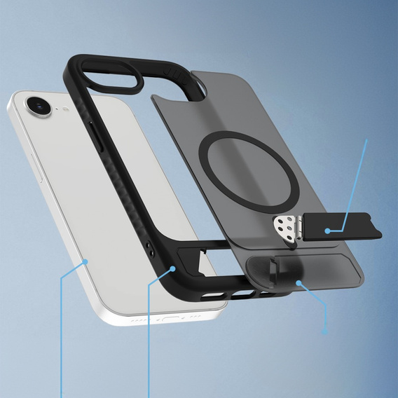 Pouzdro pro iPhone 16E, matný stojánek, pro MagSafe, černé