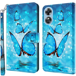 Klopové pouzdro pro Oppo A17, Wallet Light Spots Decor Butterfly, modré
