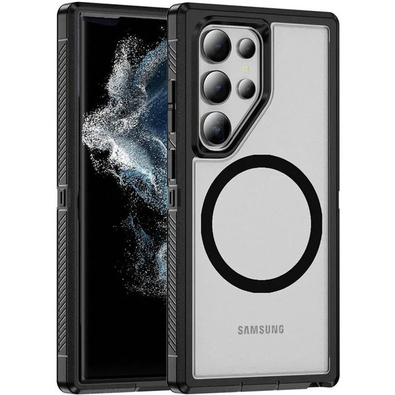 Pouzdro s rámečkem pro Samsung Galaxy S22 Ultra, pro MagSafe, transparentní / černé