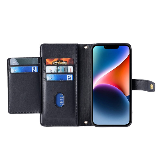 Klopové pouzdro pro iPhone 14, Wallet Zipper Pocket, černé