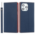 Klopové pouzdro pro iPhone 14 Pro, Litchi Skin Grain, námořnicky modré