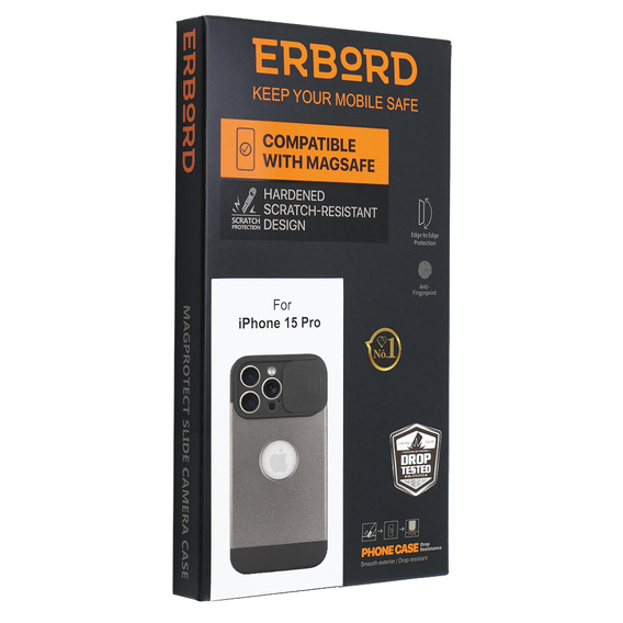Pouzdro pro iPhone 15 Pro, ERBORD MagProtect Slide Camera, titanově šedý