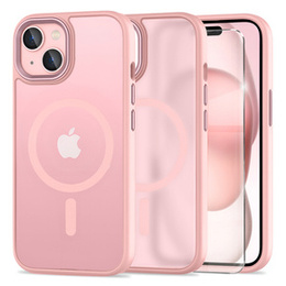 Pouzdro pro iPhone 15, pro MagSafe, ERBORD Matt Case, růžový + sklo na displej