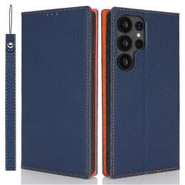 Klopové pouzdro pro Samsung Galaxy S25 Ultra, Litchi Skin Grain, námořnicky modré