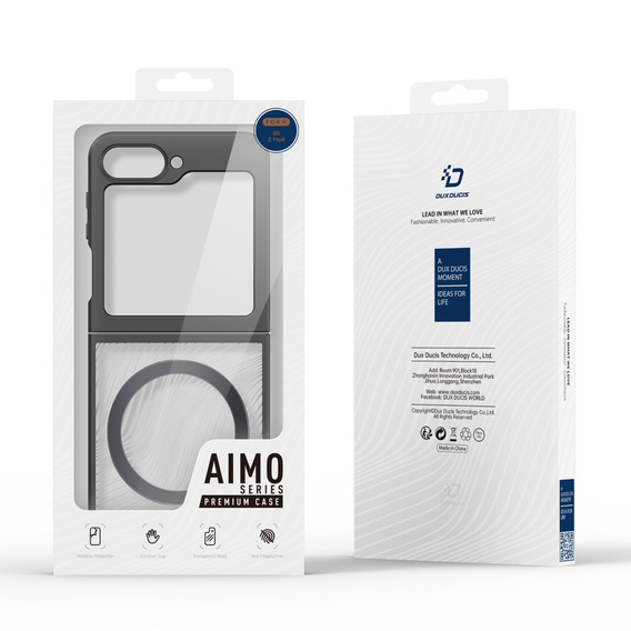 Pouzdro DuxDucis pro Samsung Galaxy Z Flip7 FE / Z Flip6, Aimo case, pro MagSafe, transparentní / černé