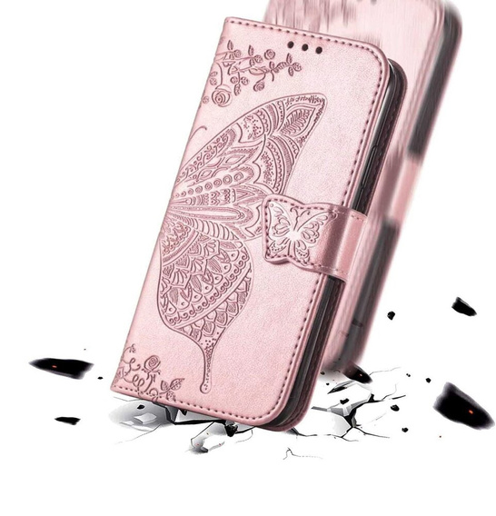 Klopové pouzdro pro Realme 14X / Realme C75, Butterfly, růžové rose gold