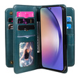 Pouzdro s klopou pro Samsung Galaxy A55 5G, 10 Card Slots Wallet, zelené