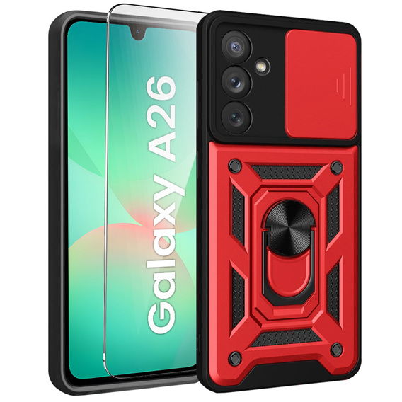 Pancéřové pouzdro pro Samsung Galaxy A26, CamShield Slide, červené + tvrzené sklo 9H