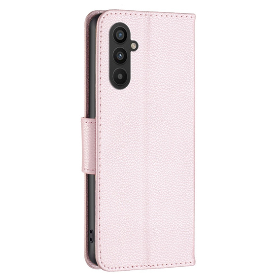 Klopové pouzdro pro Samsung Galaxy A25 5G, Wallet Litchi Leather, růžové + 9H sklo 
