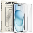 2x tvrzené sklo pro iPhone 15, ERBORD 9H Hard Glass na displeji