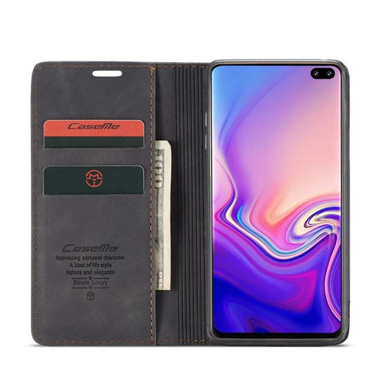 Pouzdro CASEME pro Samsung Galaxy S10 Plus, Leather Wallet Case, černé