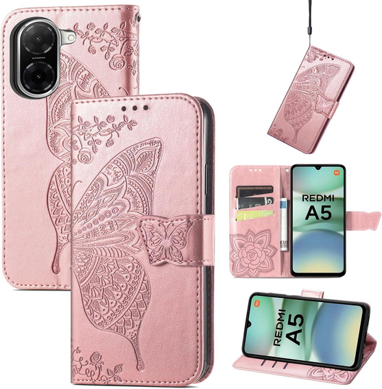 Klopové pouzdro pro Xiaomi Redmi A5, Butterfly, růžové rose gold