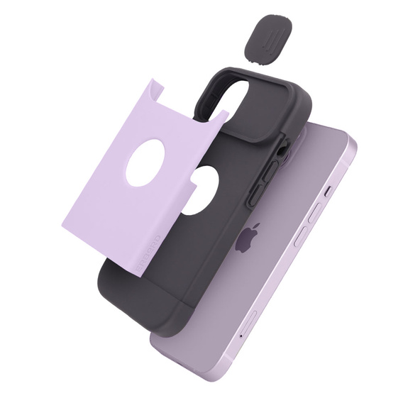 Etui ERBORD MagSafe Cam Slider, fialové + sklo na displej pro iPhone 13 / iPhone 14