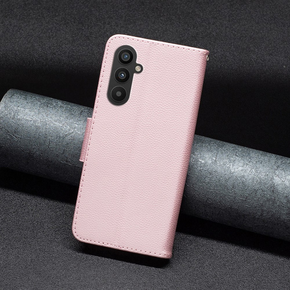 Klopové pouzdro pro Samsung Galaxy A25 5G, Wallet Litchi Leather, růžové + 9H sklo 
