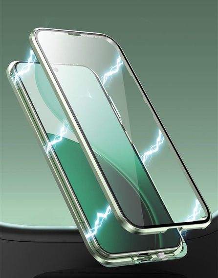 Pouzdro pro Oppo Reno 14, magnetické dvojité sklo, průhledné se zelenými stranami