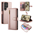 Klopové pouzdro pro Samsung Galaxy S25 Ultra, Wallet Zipper Pocket, růžové