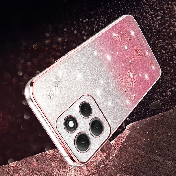 Pouzdro pro Motorola Moto G86 5G, Glitter Flower, růžové rose gold