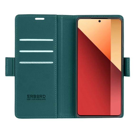 Pouzdro pro Xiaomi Redmi Note 13 Pro 4G / Xiaomi Redmi Note 14S / Xiaomi Poco M6 Pro 4G, ERBORD Glossy Litchi, flipová peněženka, zelené