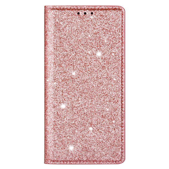 Flipové pouzdro pro iPhone 16E, Card Slot Glittery, růžové