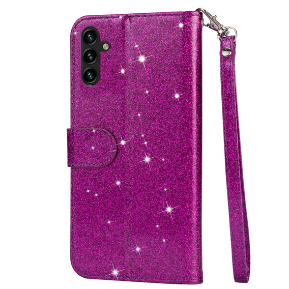 Klopové pouzdro pro Samsung Galaxy A55, Wallet Zipper Pocket Glittery, fialové