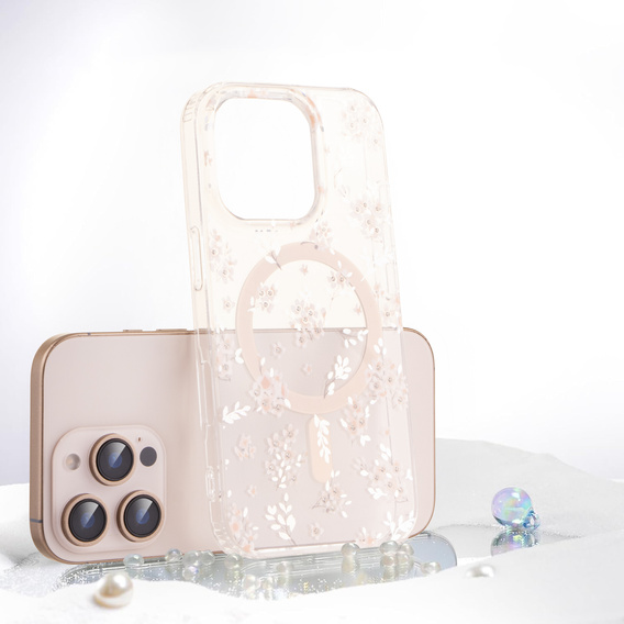 Magnetické pouzdro s květinovým laserovým vzorem pro iPhone 16 Pro