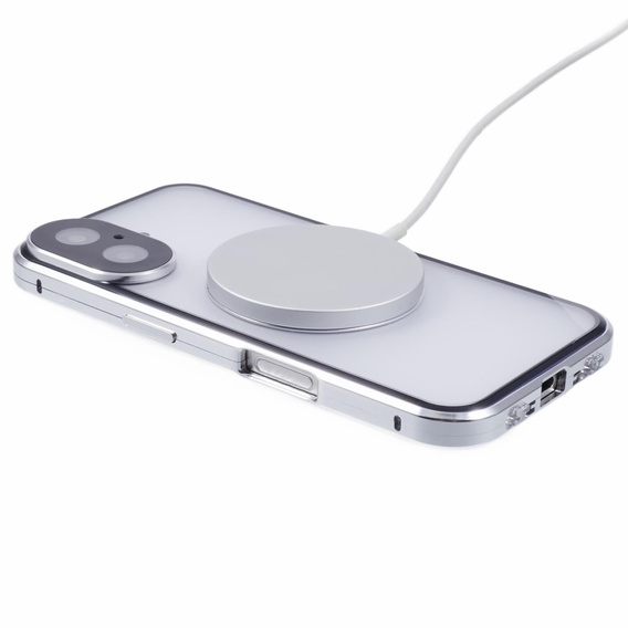 Magnetické pouzdro Dual Glass MagSafe pro iPhone 16, stříbrné