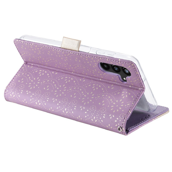 Flipové pouzdro pro Samsung Galaxy A14 4G/5G, Wallet Pocket Zipper Lace, fialové