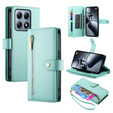 Klopové pouzdro pro Xiaomi 14T Pro, Wallet Zipper Pocket, zelené