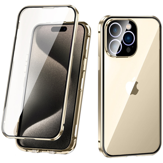 Pouzdro pro iPhone 15 Pro Max, Magnetic Dual Glass, zlaté