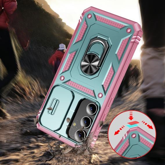 Pouzdro pro Samsung Galaxy S24+ Plus, CamShield Slide, zelená / růžová 