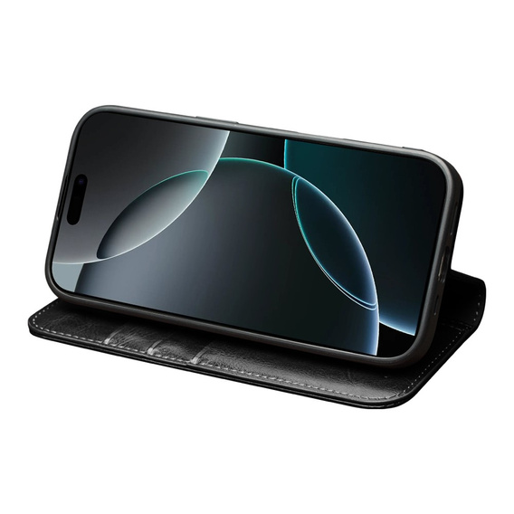 QIALINO Flipové pouzdro z pravé hovězí kůže pro iPhone 17 Pro Max, černé