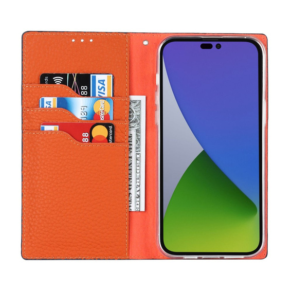 Klopové pouzdro pro iPhone 14 Pro, Litchi Skin Grain, námořnicky modré