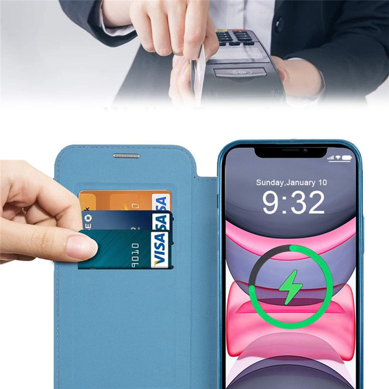 Klopové pouzdro pro iPhone 11, RFID Wallet MagSafe CamShield, modré