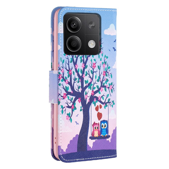 Klopové pouzdro pro Xiaomi Redmi Note 13 5G, Wallet, Owls & Tree modré