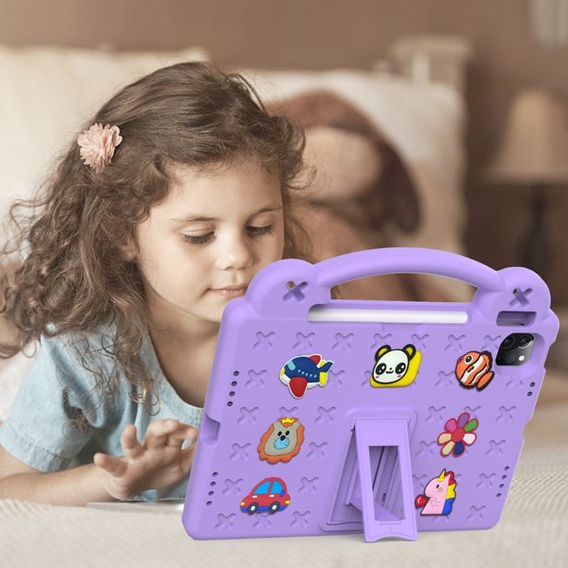 Dětské pouzdro pro iPad Air 10.9" 2022/2020 (5/4 gen.) / Pro 11" 2022/2021/2020 (4/3/2 gen.), Cute Patterns, se stojánkem, fialové