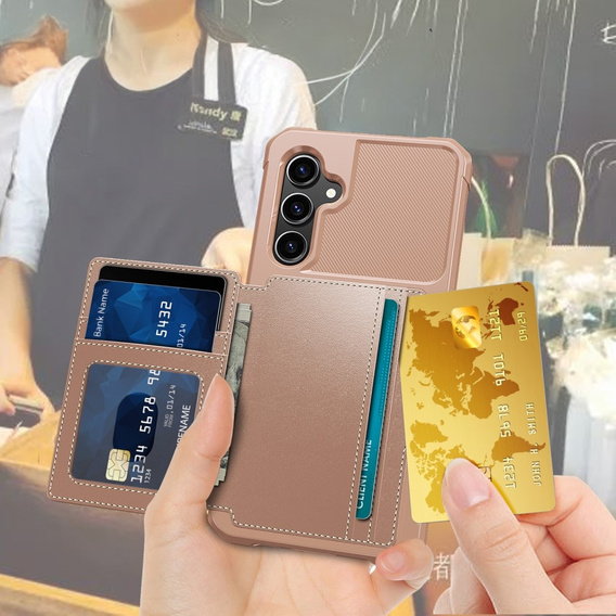 Pouzdro pro Samsung Galaxy S23 FE, Card Holder Kickstand, růžové