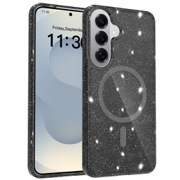 Brokatové pouzdro, pro MagSafe pro Samsung Galaxy S26 Plus, průhledné / černé