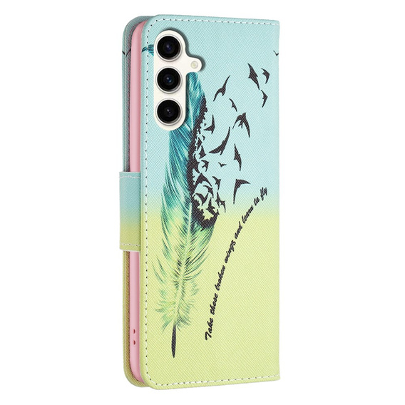 Klopové pouzdro pro Samsung Galaxy S23 FE, Wallet, Feather modré / žluté