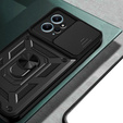 Pancéřové pouzdro pro Xiaomi Redmi Note 12 4G, pancéřový kroužek Slide Ring, černé + 9H sklo