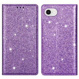 Flipové pouzdro pro iPhone 16E, Card Slot Glittery, fialové