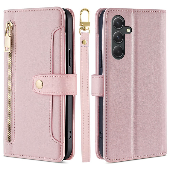 Klopové pouzdro pro Samsung Galaxy A54 5G, Wallet Zipper Pocket, růžové