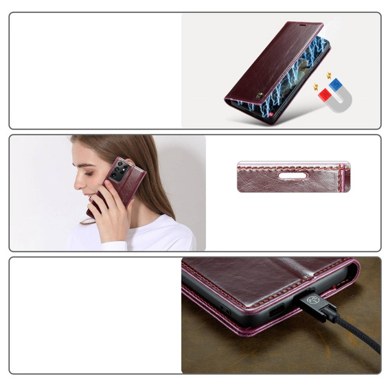 CASEME flipové pouzdro pro Samsung Galaxy S21 Ultra 5G, Waxy Textured, červené