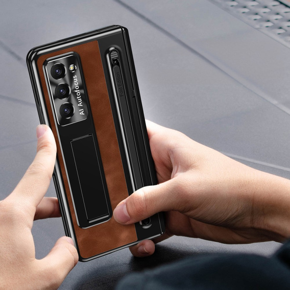 Pouzdro s podstavcem Leather+PC s průhledným okénkem a stylusem pro Samsung Galaxy Z Fold6 5G